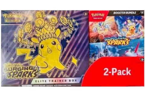 Pokemon TCG: Scarlet & Violet Surging Sparks 2-Pack Trainer Box and Booster Bundle
