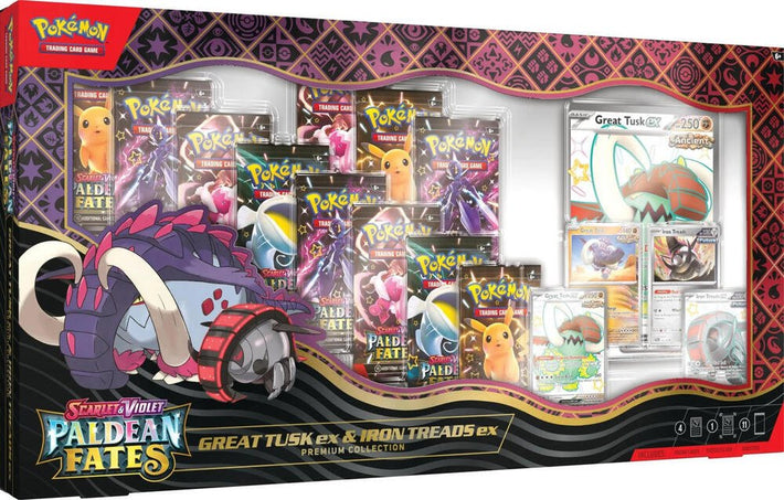 Paldean Fates Great Tusk ex & Iron Treads ex Premium Collection - Awesome Deals Deluxe
