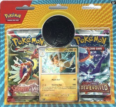 Pokemon TCG: Scarlet & Violet + Paldea Evolved + Pawmot 2 - Pack Blister with Token - Awesome Deals Deluxe