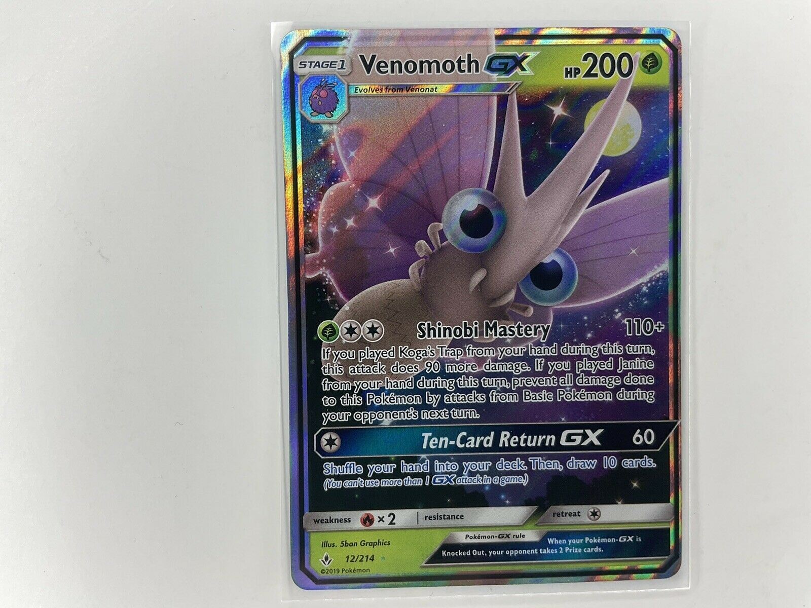 Venomoth GX 12/214 Unbroken Bonds Set ULTRA RARE Pokemon Card NEAR MIN Venomoth GX 12/214 Unbroken Bonds Set ULTRA RARE Pokemon Card NEAR MIN