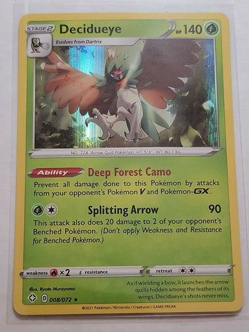 Decidueye 008/072 Holo Rare NM Pokemon TCG Card- Shining Fates - Awesome Deals Deluxe