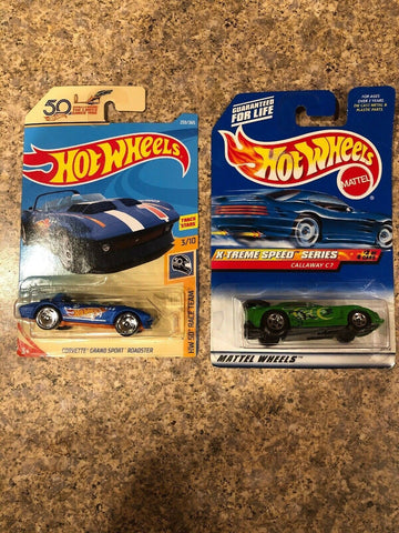 HOT WHEELS Lot of 2 NIB MODELS! Corvette GrandSport Roadster + Callaway C7 - Awesome Deals Deluxe